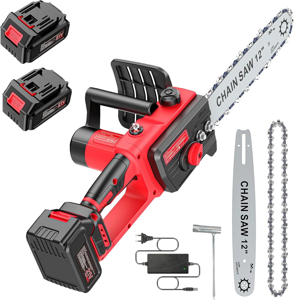2026 Brushless Trononneuse avec batterie 3000mAh * 2, 12 pouces scie à chane électrique sans fil, scie à chane électrique à u