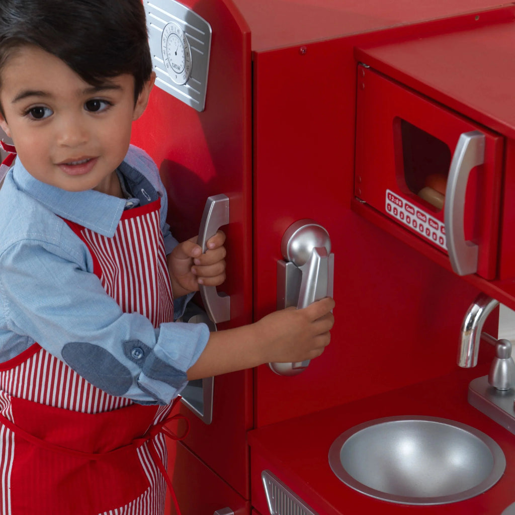 2026 Cuisine enfant en bois rouge vintage KidKraft avec téléphone jouet