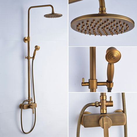 Auralum Ensemble de Douche Bronze Rétro Interrupteur à Poignée Colonne de Douche Mélangeur Système de Douche Finition Bronze avec Barre Réglable — photo 2