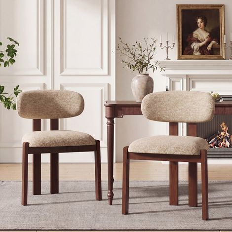 COLAMY Chaise,Lot de 2 chaises de salle à manger en chenille,bois massif marron, assise confortable,style nordique,camel — photo 1