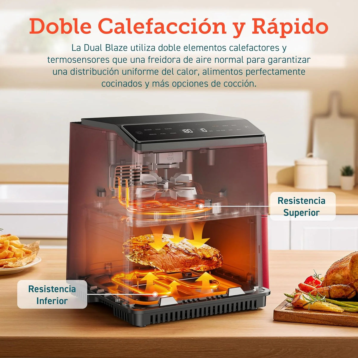 2026 Friteuse à air sans huile COSORI 6,4 L, double chauffage, sans remuer ni préchauffer, avec recettes en espagnol et 12 pr