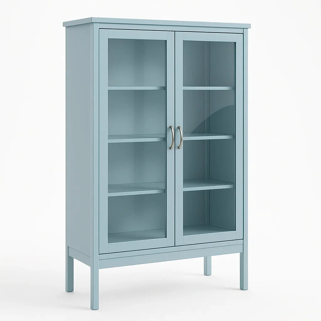 2026 Vitrine en MDF avec portes en verre trempé bleu 150 x 80 x 30 cm