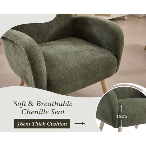 Wahson Fauteuil de salon en chenille vert – Dossier large et accoudoirs confortables – Coussin épais 16 cm – Pieds en bois robustes, Vert — photo 2