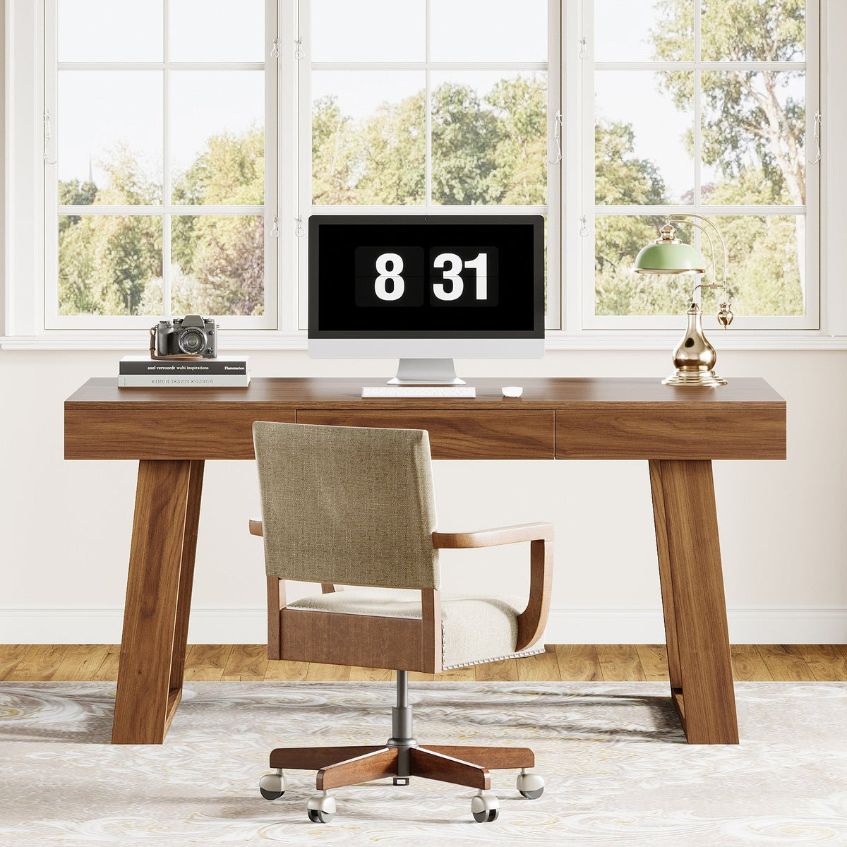 Tribesigns Bureau 140cm de Large avec Tiroir, Table d'étude Rétro Brun