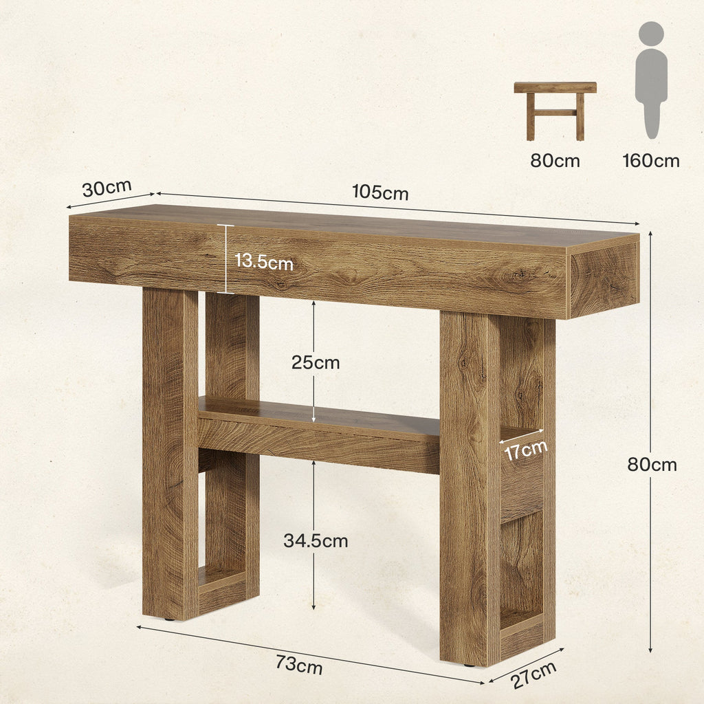 Tribesigns Farmhouse Table console étroite à 2 niveaux, Meuble d'entrée avec compartiments de rangement