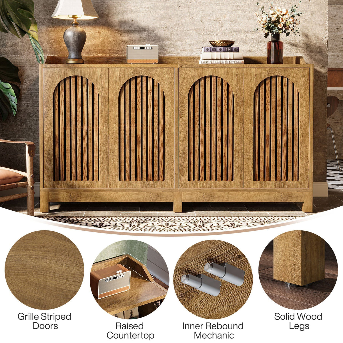Tribesigns Buffet 145 cm, Meuble de rangement avec portes et étagères réglables