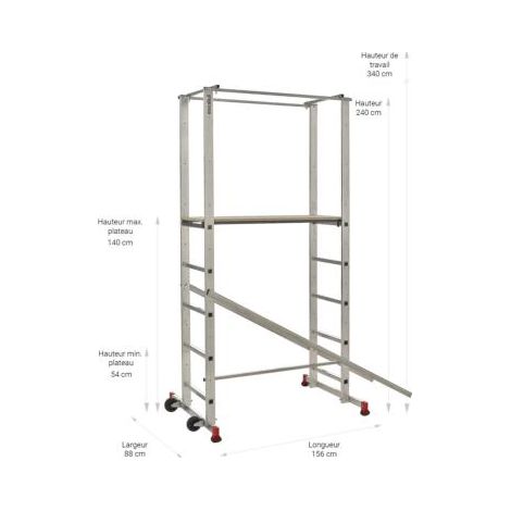 Escalux – Échafaudage aluminium 150 kg – Hauteur de travail 3,60 m – 1 plateau 111x41 cm – Système de garde-corps – 4 larges embouts anti-dérapants — photo 4