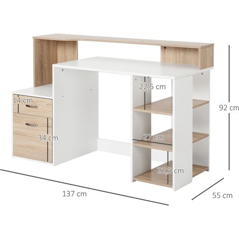 Homcom – Bureau droit MDF 137x55x92cm avec 2 tiroirs et 3 étagères – Surface lisse pour nettoyage facile – Style moderne — photo 5