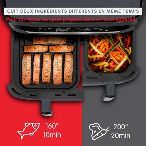 2026 Moulinex air fryer deux compartiments, très grande capacité 11L, 10 personnes, 7 Programmes automatiques, friteuse sans huile, Ecran tactile digital, Dual inox, EZ942BF0, Gris foncé : Cuisine et Maison