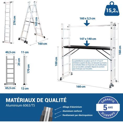 Echafaudage roulant SCAFFOLDAX2X6, échafaudage jardin et pliant multifonction 4 en 1, echelle 2 plans, H max Travail 4,46m, Garantie 5 ans, Hostrom — photo 5