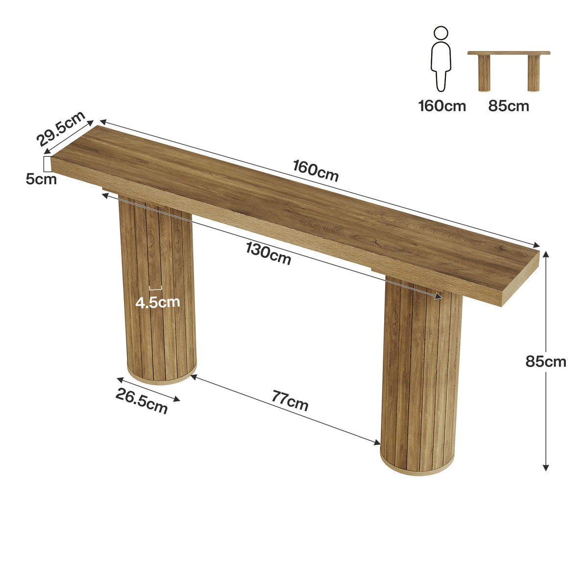 Tribesigns Table console de 160 cm, Table de canapé de style ferme avec pieds ronds