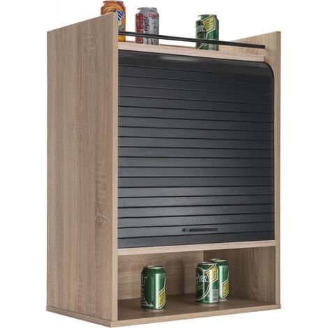 Beaux Meubles Pas Chers – Meuble de cuisine imitation chêne avec rideau noir ou blanc – 4 niches ouvertes – Dimensions 54 x 76.6 x 35.4 cm – Fixation murale incluse — photo 1