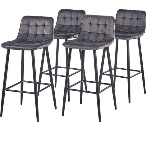 Hobag – Lot de 4 tabourets de bar en velours gris foncé – Hauteur d'assise 70cm – Pieds en métal – Design moderne pour séjour — photo 2