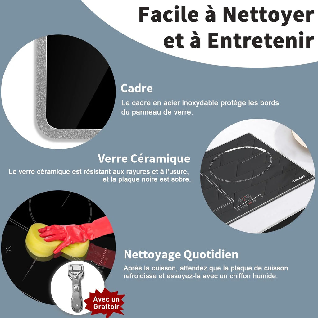 2026 Cooksir Plaque Induction 3 Feux avec Cadre, Table de Cuisson Induction 60cm Encastrable, 6800W, Commande Tactile à Curse