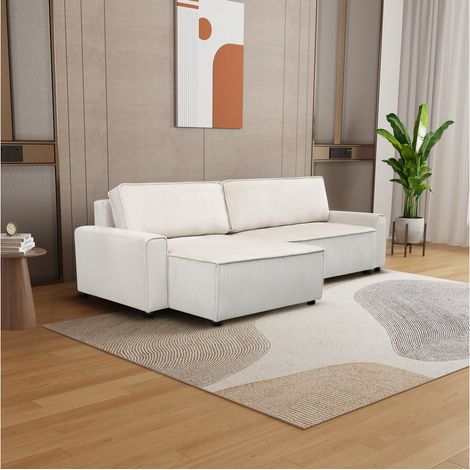 Palozi Sofa – Canapé d'angle convertible réversible en velours côtelé beige – 3 places – Coffre de rangement – Dimensions 282 x 153 x 93 cm — photo 2