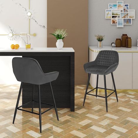 Woltu – Lot de 4 tabourets de bar – Hauteur d'assise 64 cm – Siège en velours gris foncé – Cadre en métal stable – Pour cuisine ou bar — photo 2