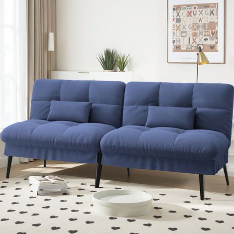 Comhoma – Canapé convertible 3 places en velours de coton – Dossier réglable 5 niveaux – Dimensions 174x55x72 cm – Pieds métalliques pour stabilité – Bleu — photo 1