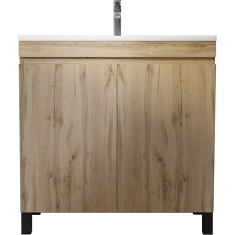 meuble de salle de bains 60 cm timber - décor chêne naturel à portes avec vasque céramique blanche — photo 3