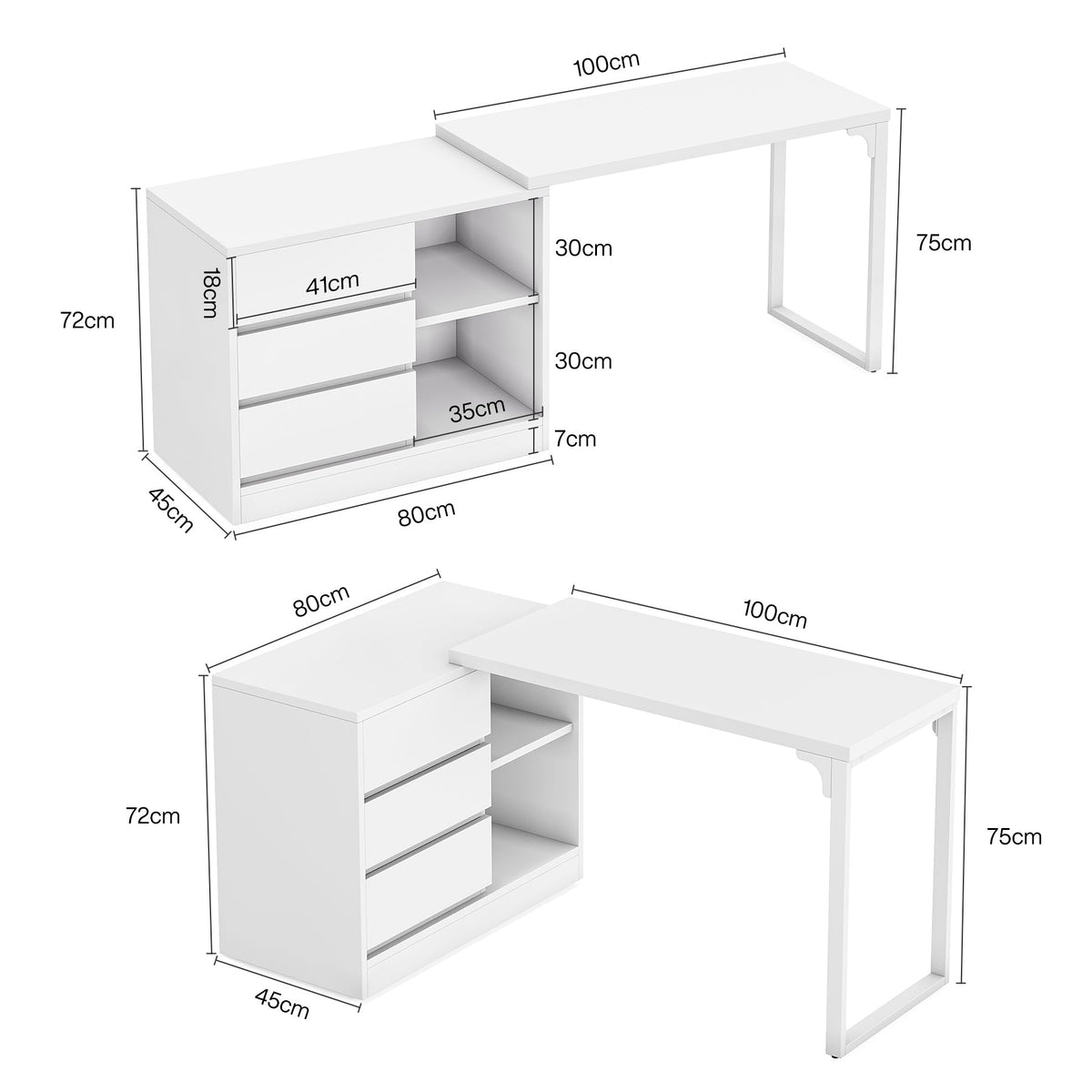 Tribesigns Bureau d'ordinateur, Bureau d'angle réversible avec armoire à tiroirs