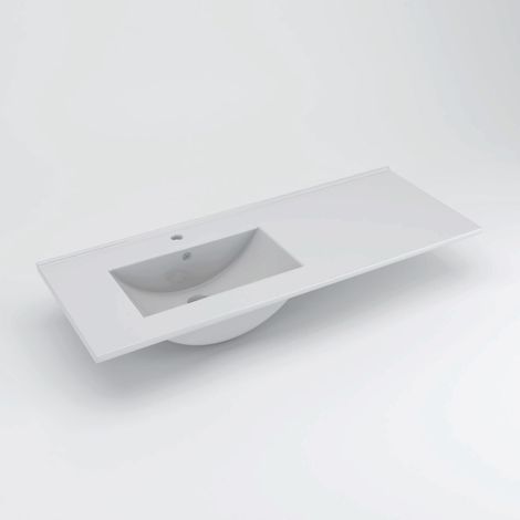 Meuble de salle de bain 120cm vasque déportée - 2 tiroirs et 2 niches - sans miroir - cambrian (chêne clair) - OLYMPE — photo 4