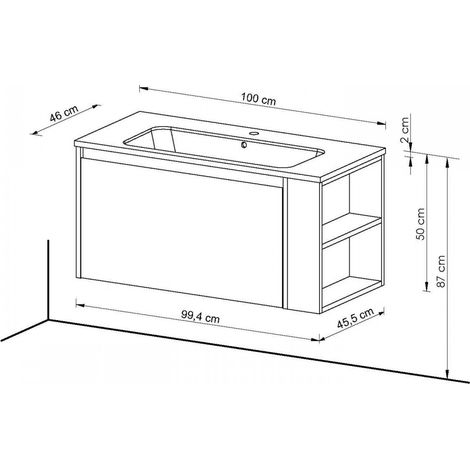 Le Quai Des Affaires – Meuble sous vasque avec vasque VESNA – Décor chêne blanchi – 1 tiroir – Dimensions L100xP46xH50 cm – Résine blanc brillant — photo 5