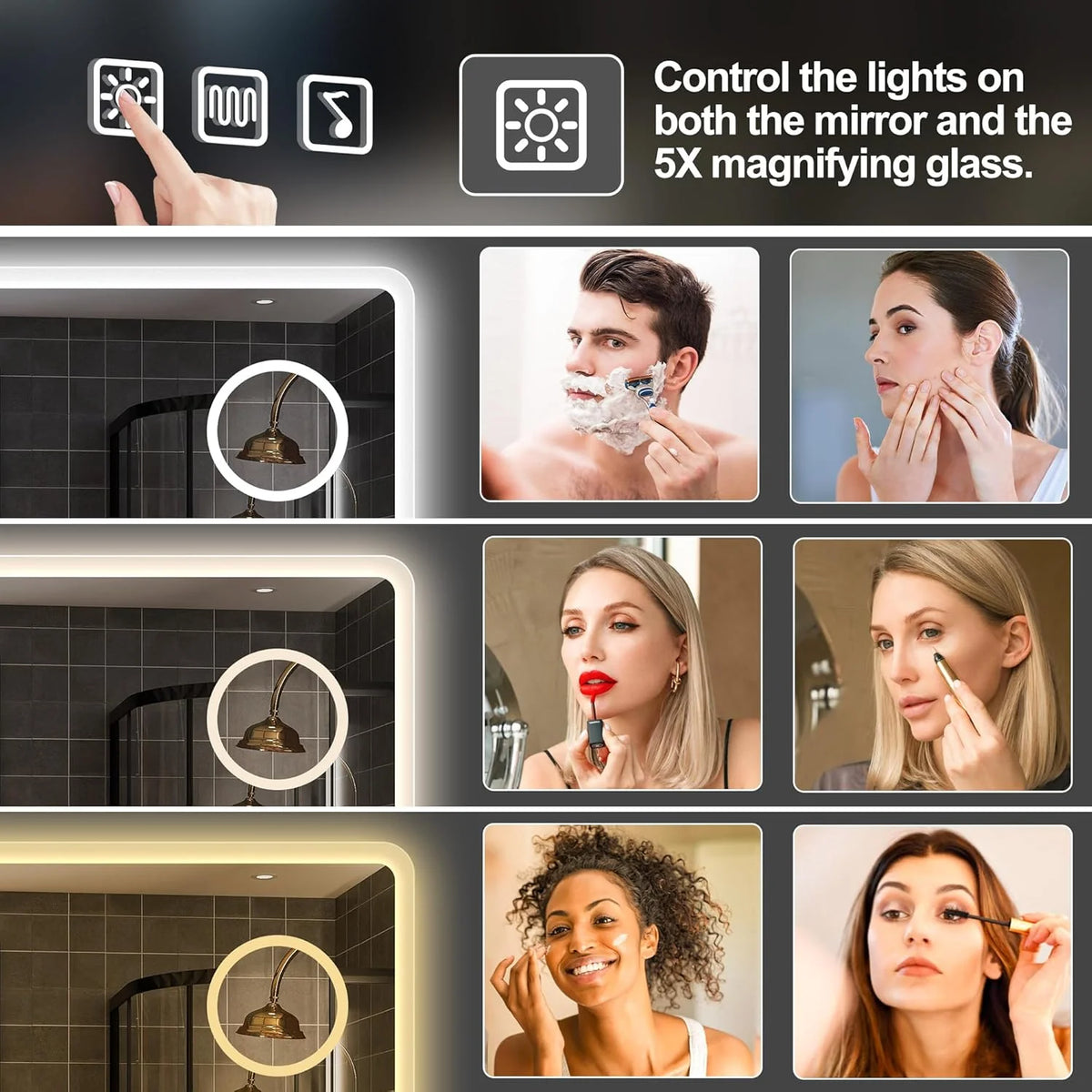2026 Miroir de salle de bain S'bagno avec éclairage 1200 x 700 mm, IP44, LED, Bluetooth, antibuée, 3 couleurs de lumière (3 0