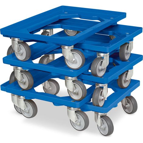 BRB Lot de 6 trottinettes de transport pour conteneurs 600 x 400 mm, capacité de charge 250 kg, bleu — photo 1
