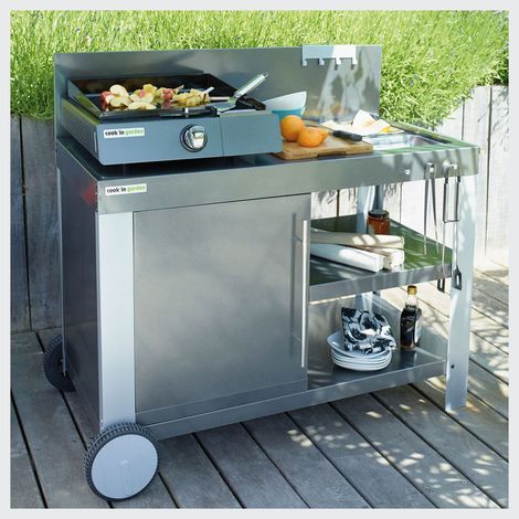 Desserte de jardin pour Plancha / Barbecue COOK'IN GARDEN Nova XL - Acier - Avec Crédence - Étagère - Porte Serviette - Porte Ustensiles - Gris — photo 2