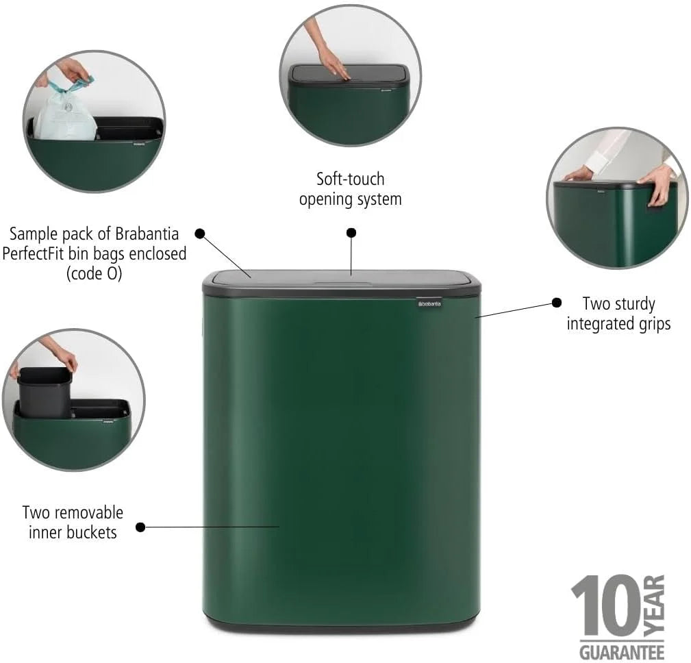 2026 Poubelle Brabantia, acier mat, anti-traces de doigts, 2 x 30 L