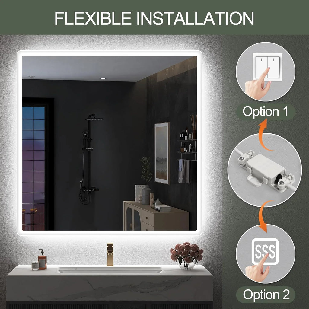 2026 Miroir de salle de bain S'bagno avec éclairage 1200 x 700 mm, IP44, LED, Bluetooth, antibuée, 3 couleurs de lumière (3 0
