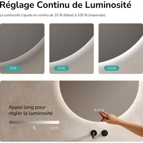 EMKE Miroir lumineux salle de bain rond diamètre 50cm, Miroir LED rétro-éclairage avec Interrupteur Tactile, Anti-buée, Miroir avec éclairage Lumière Blanche Froide/Neutre/Chaude — photo 3