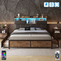 Dans Les Nuages – Lit double 140x200 cm avec 4 tiroirs – Tête de lit LED avec ports USB – Similicuir capitonné – Sommier à lattes en bois – Style industriel vintage — photo 1