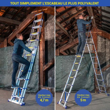 Escabeau 12 marches telescopique EXTENDACT12, Echelle telescopique 3.5m+3.2m, escabeau pliable, Stabilisateur, H max travail 5m, Garantie 5 ans — photo 2
