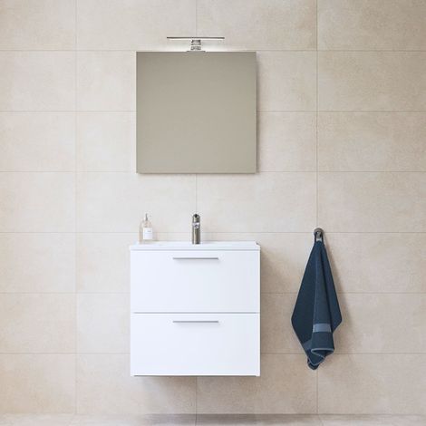 Vitra – Meuble de salle de bain suspendu avec vasque en céramique – 2 tiroirs – Dimensions 57,5 x 37,8 x 59,6 cm – Finition blanche brillante — photo 1