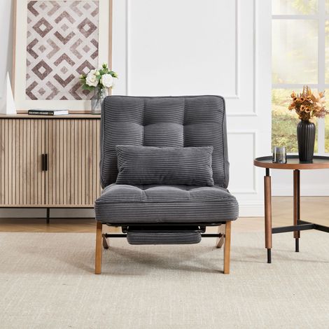 Fauteuil Relax Réglable avec Repose-Pieds et Coussin Lombaire Confort Stable Rétro en Velours Côtelé Gris Foncé — photo 3