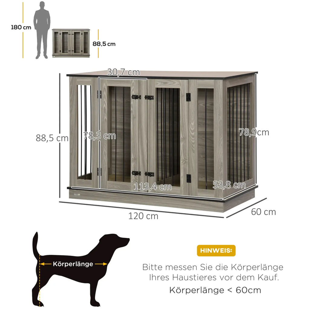 2026 PawHut Hundekäfig Beistelltisch 2-in-1 mit Trennwand verriegelbar