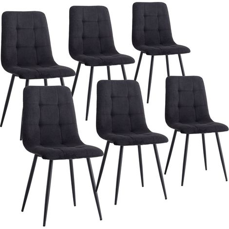 Wokaka Lot de 6 chaises - Chaises desalle à manger - Velours côtelé - Style vintage - Noir — photo 1