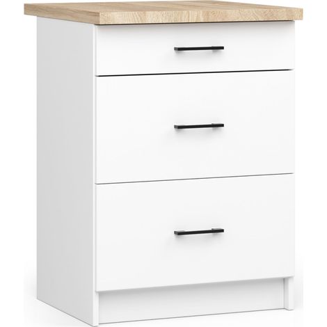 Akord – Armoire de cuisine basse 60 cm – 3 tiroirs – Finition mate blanche – Panneau stratifié – Dimensions 60x46x85 cm — photo 1