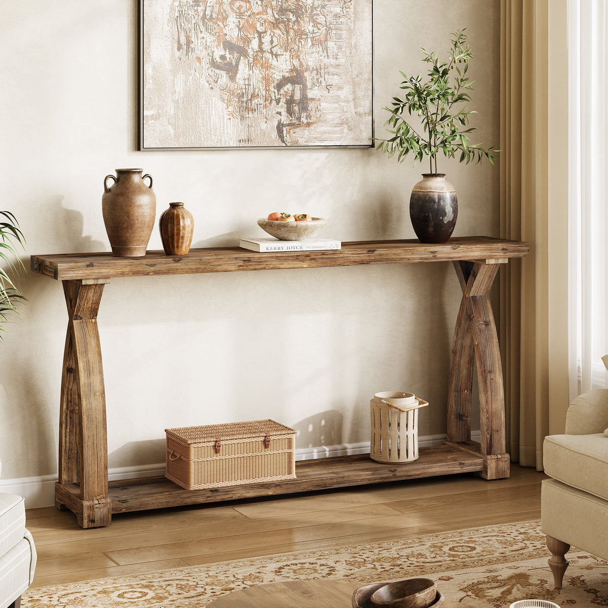 Tribesigns Console étroite de 160 cm en bois massif, Table d'appoint de style campagnard