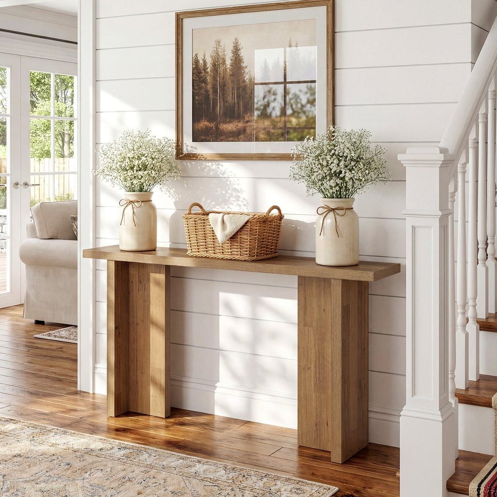Tribesigns Console 160 cm, Table d'appoint étroite pour canapé aspect bois moderne