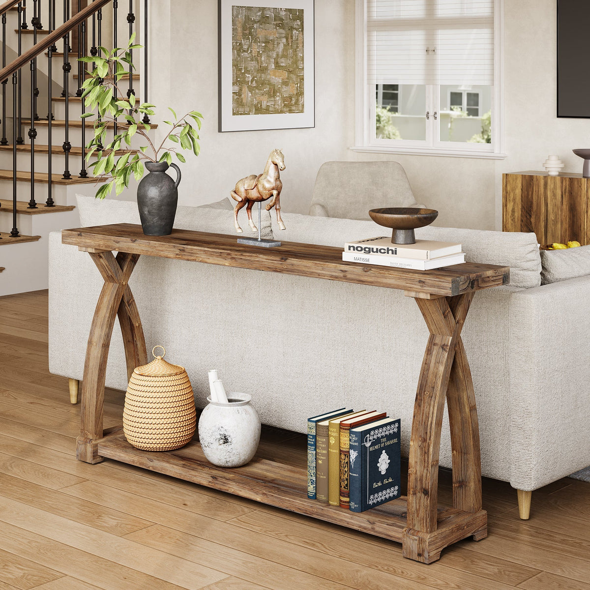Tribesigns Console étroite de 160 cm en bois massif, Table d'appoint de style campagnard