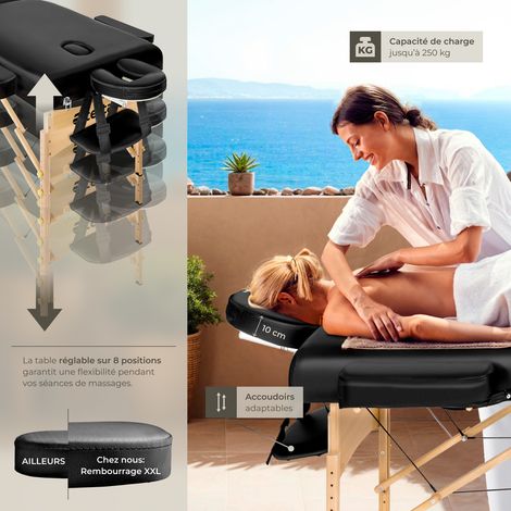 Table de massage portable pliante en bois et cuir synthétique noir — photo 4
