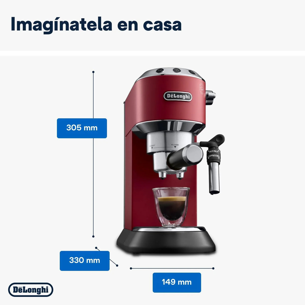2026 De'Longhi Dedica – Cafetière à pompe en acier inoxydable pour café moulu ou individuel, expresso et cappuccino, réservoi