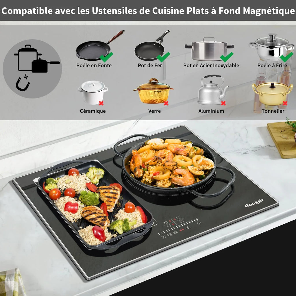 2026 Cooksir Plaque Induction 3 Feux avec Cadre, Table de Cuisson Induction 60cm Encastrable, 6800W, Commande Tactile à Curse