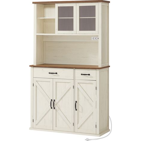 Vasagle – Meuble de rangement avec lumières – Placard de cuisine avec multiprise intégrée – Étagères réglables – 39,5 x 106,5 x 180,6 cm – Blanc rustique et marron miel — photo 1