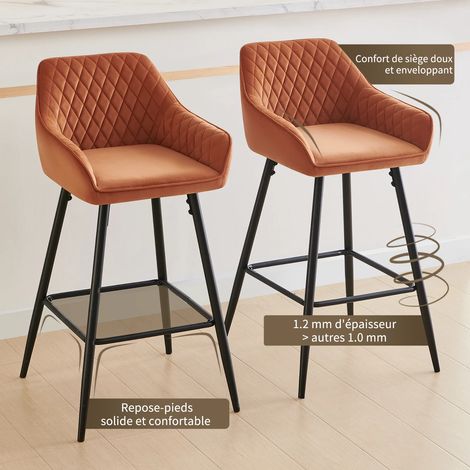 JYMTOM Lot de 4 tabourets de bar chaises en velours,Siège rembourrée, pieds en métal,tabouret. chaises à manger, bars, jambes métalliques-orange — photo 3