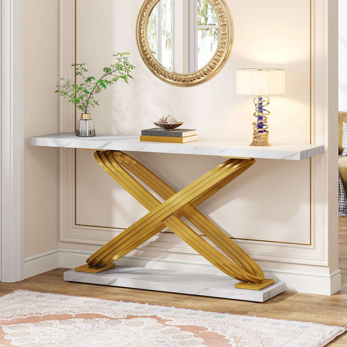 Tribesigns Console, Table d'entrée moderne en marbre de 140 cm