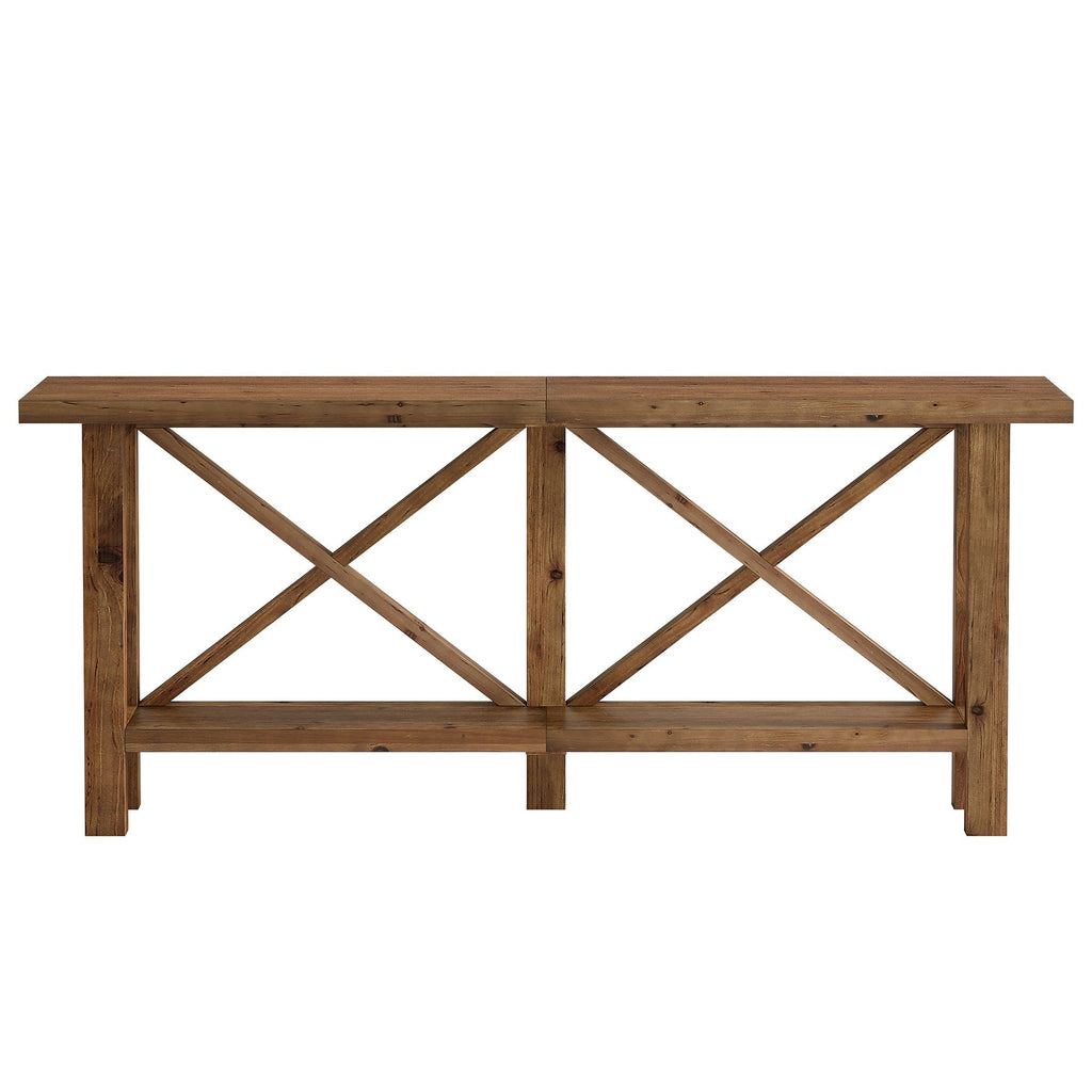 Console étroite de 180 cm, Table d'entrée à 2 niveaux en bois massif