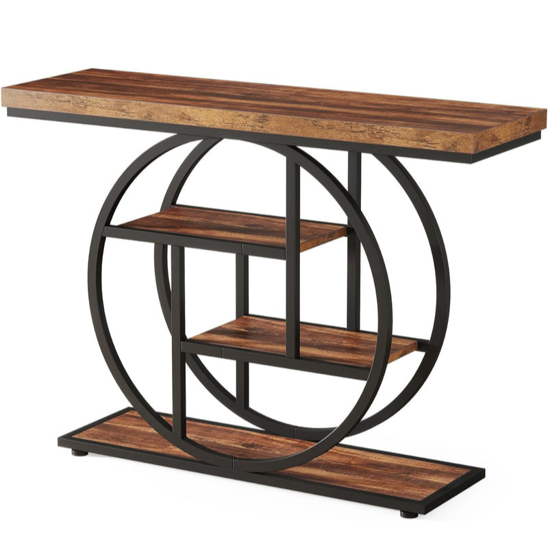 Tribesigns Table console à 4 niveaux avec base circulaire, Tables d'appoint étroites en bois