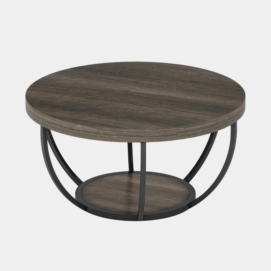 Tribesigns Table basse ronde, Table basse ovale en bois et metal noir